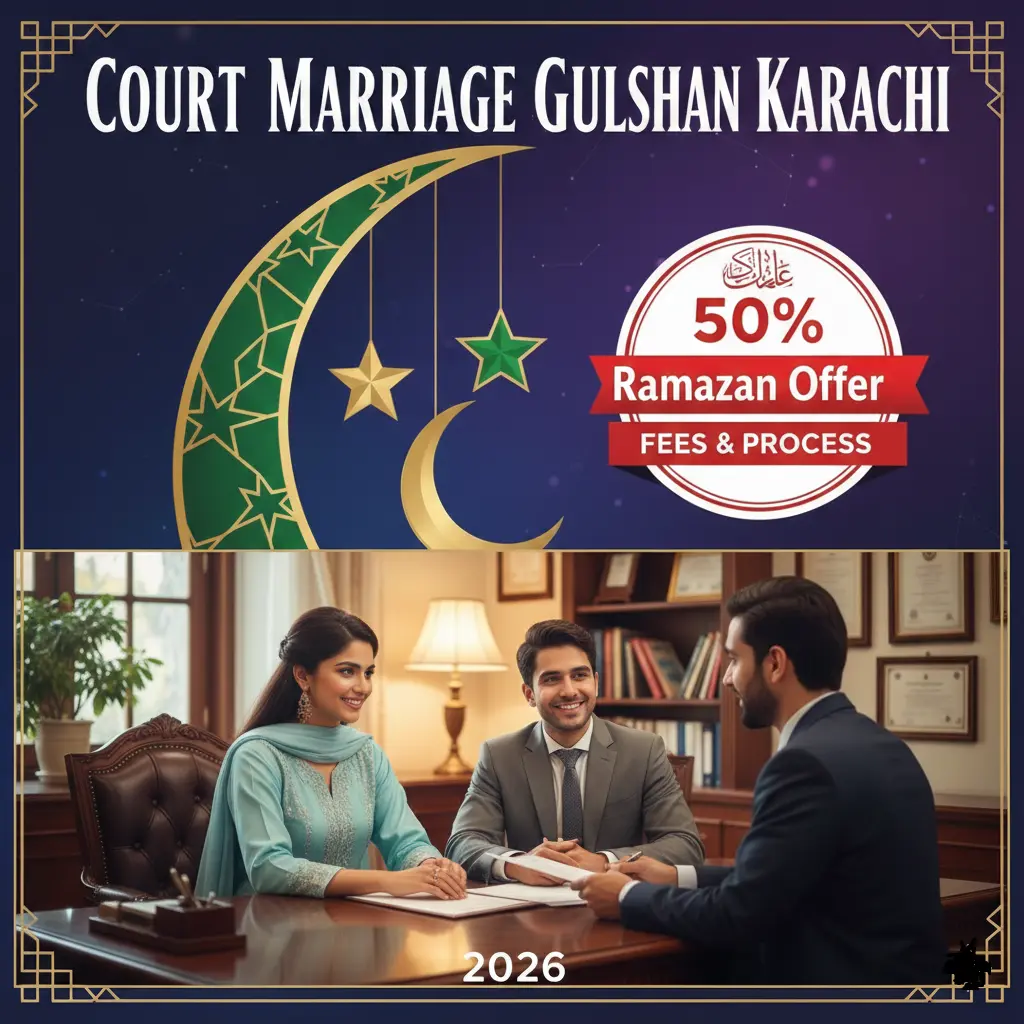 Court Marriage Gulshan Karachi with 50 percent Ramazan offer at Qanoon House Head Office